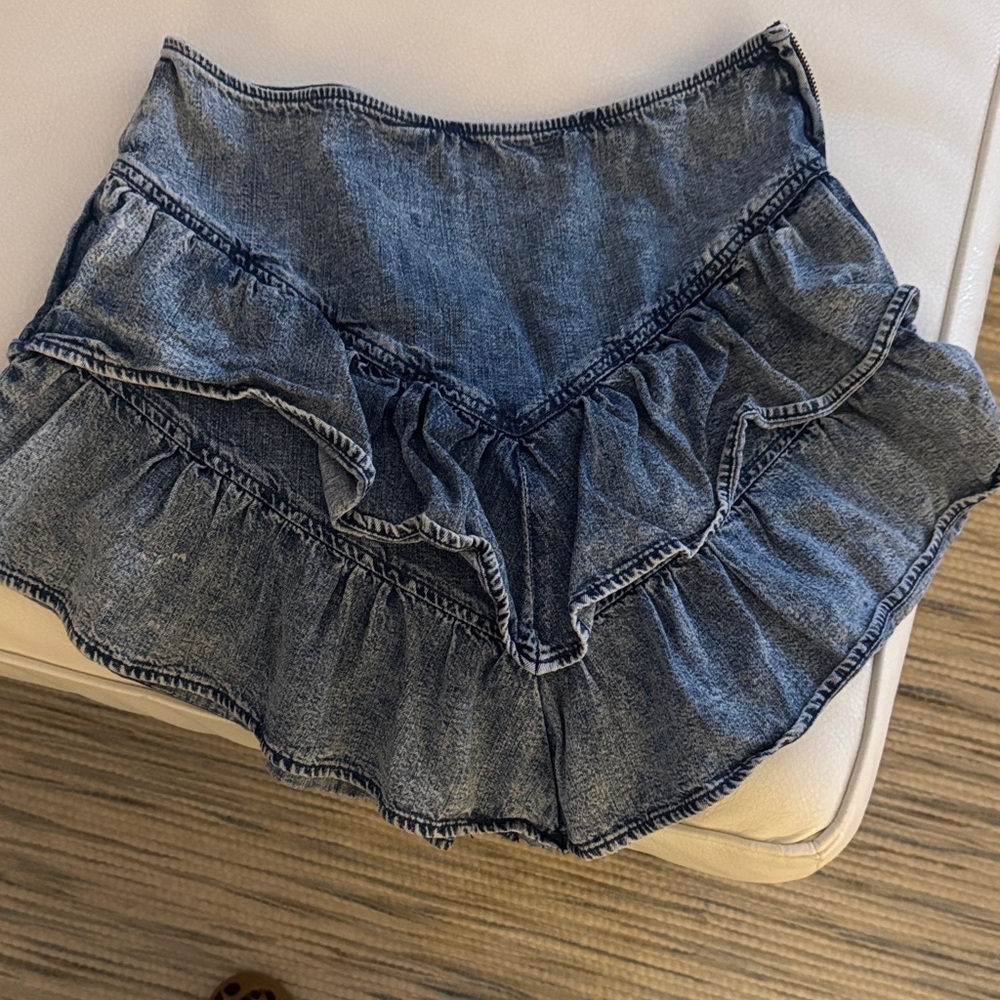 MOTHER Blue Ruffled Denim Skirt